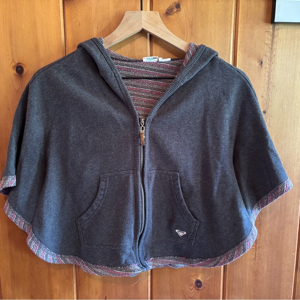 Gray Hooded Cape with Pink Striped Interior by Roxy Girl